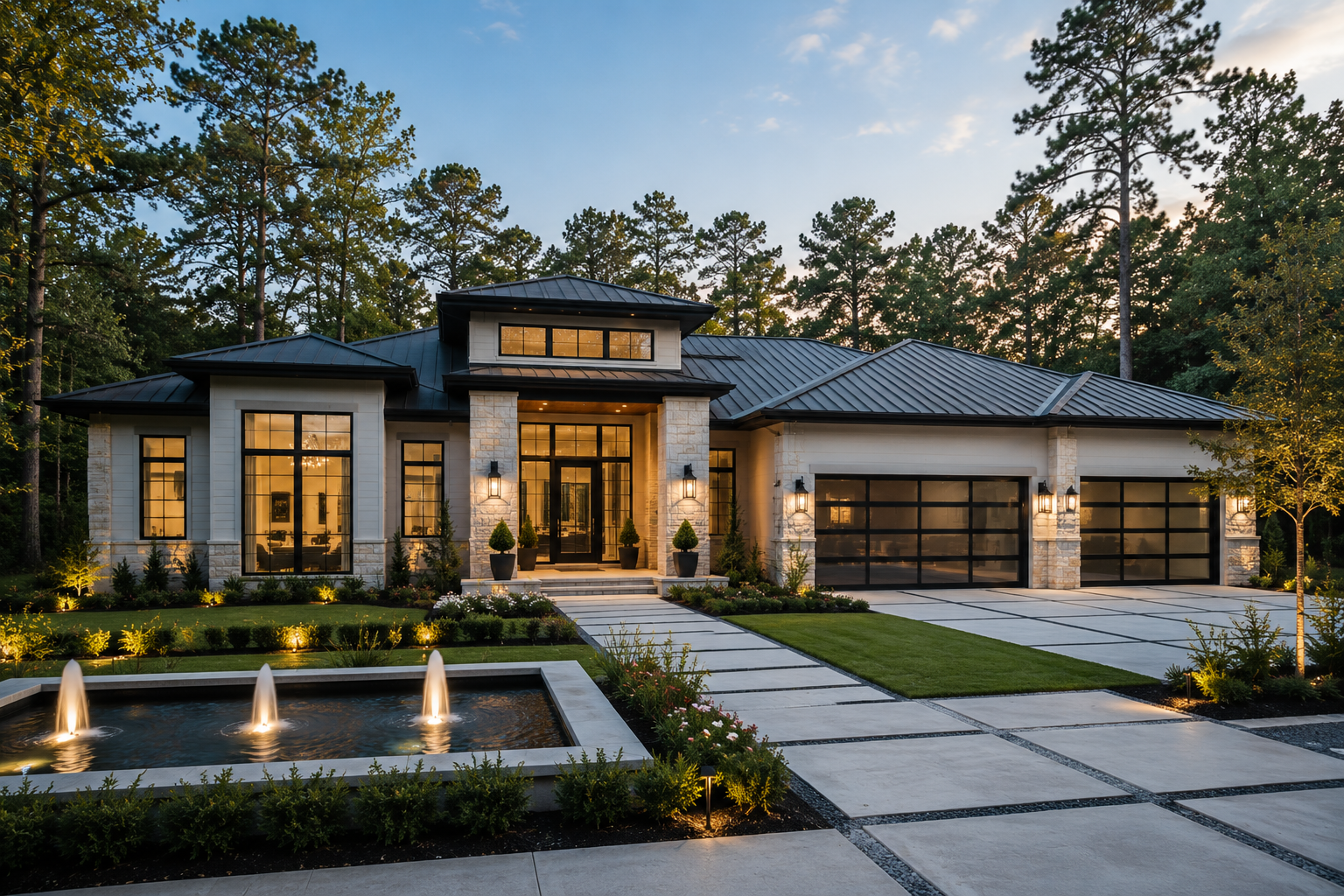 Luxury contemporary home in The Woodlands, Texas featuring premium replacement windows and modern architectural design.